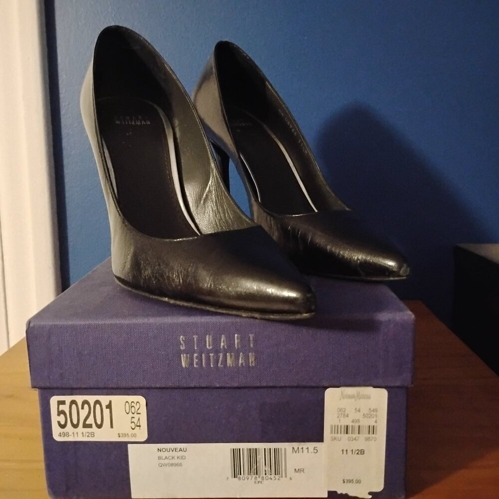 Stewart Weitzman black leather stiletto pumps sz 11.5